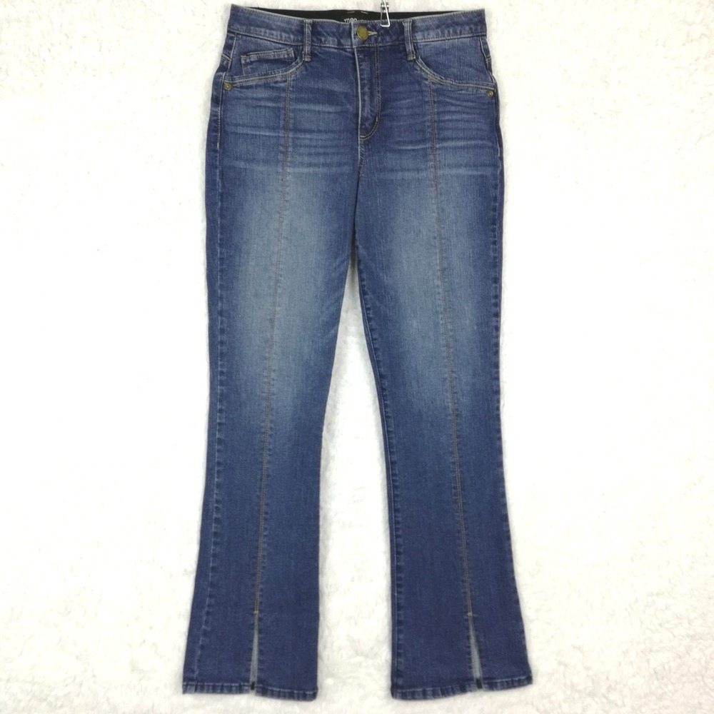 Mac And Me Womens Jeans Split Hem Straight Leg Blue Denim Front Seam Mid Rise 10